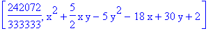 [242072/333333, x^2+5/2*x*y-5*y^2-18*x+30*y+2]